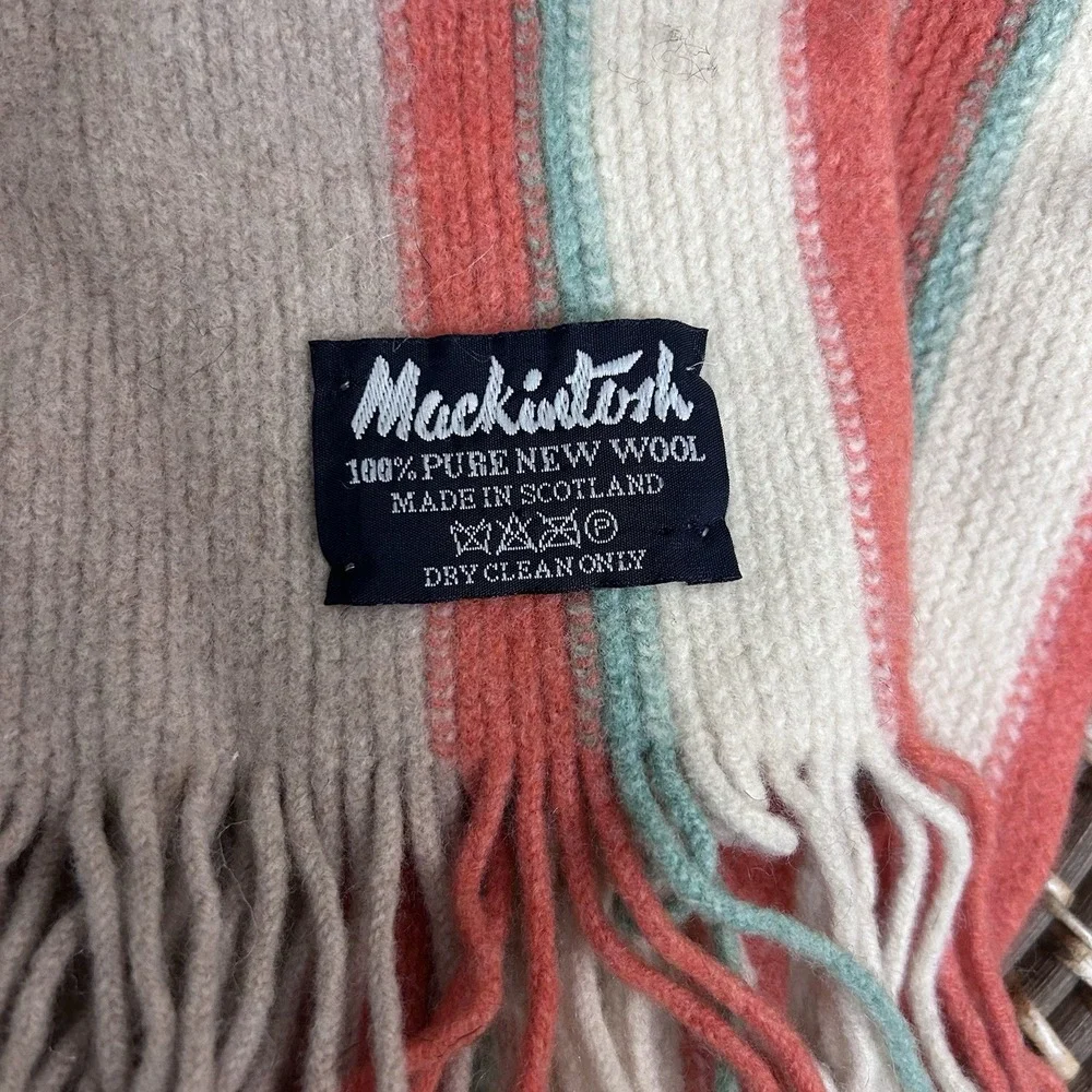 Mackintosh made in Scotland 100% pure new wool Striped Scarf With Fringe EUC‎